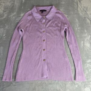 White House Black Market Ribbed Button Down Long Sleeve Sweater Women's L‎ Lilac